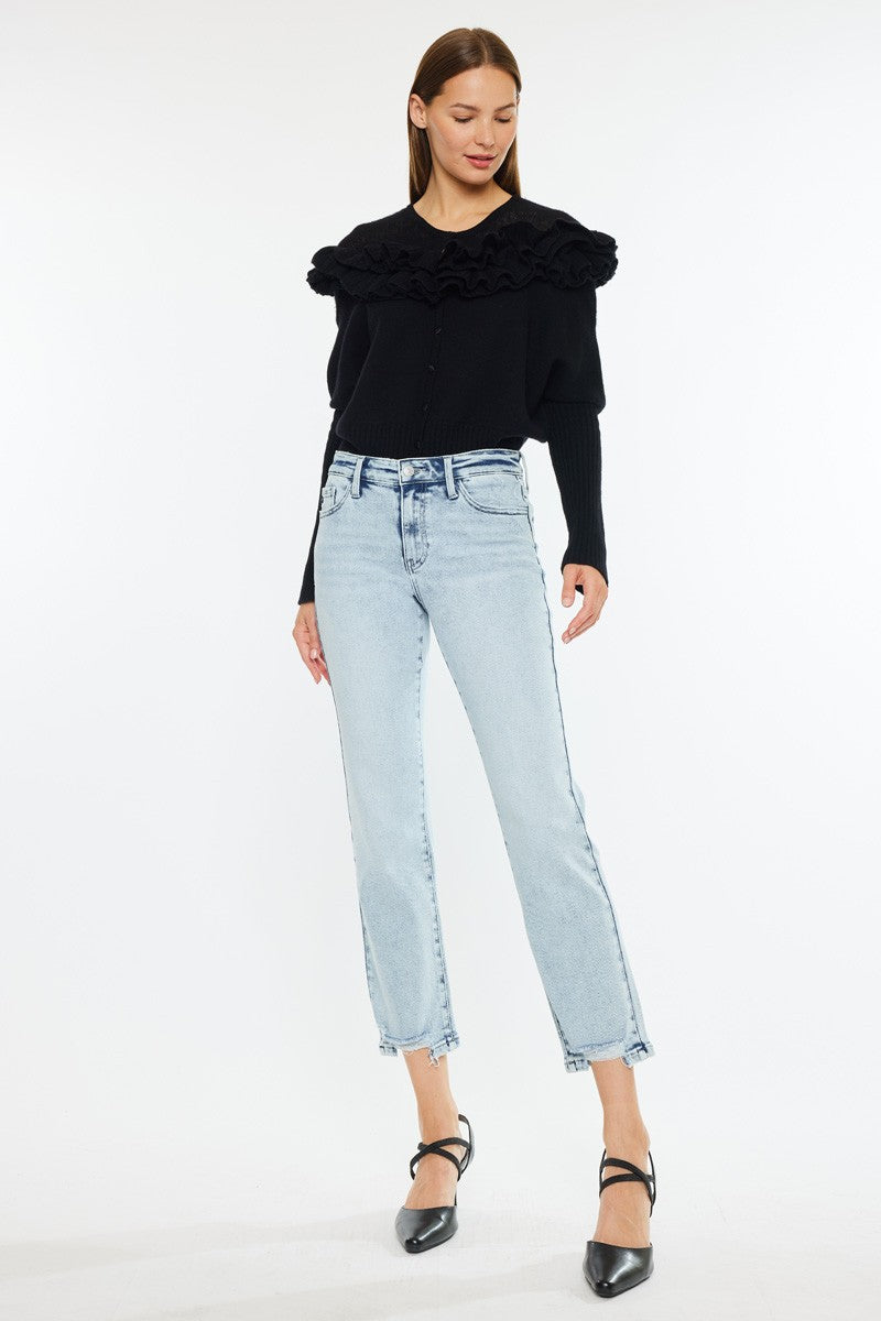 KanCan Mid-Rise Medium-Wash Crop Straight Jeans