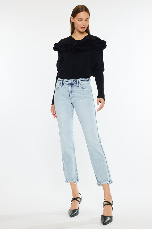 KanCan Mid-Rise Medium-Wash Crop Straight Jeans