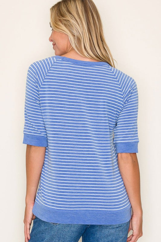 Periwinkle Blue Striped Short-Sleeve Sweatshirt