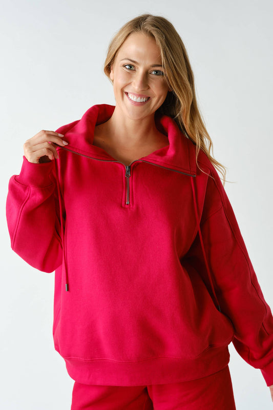 Mono B Cozy Cotton Fleece Half-Zip Pullover