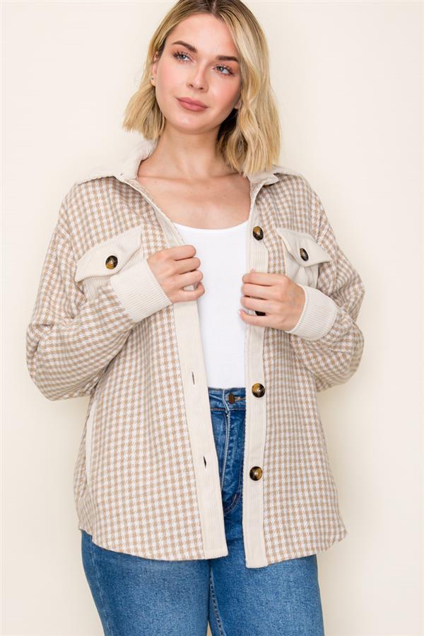 Beige Houndstooth Shacket