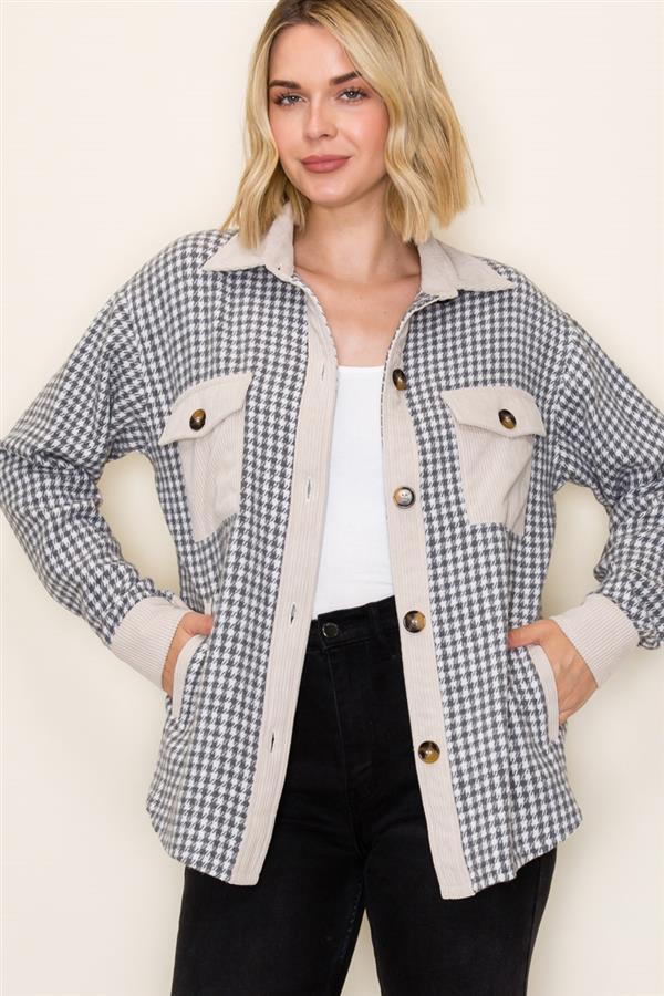 Grey Houndstooth Shacket
