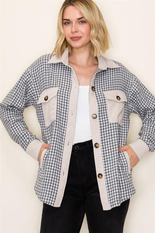 Grey Houndstooth Shacket