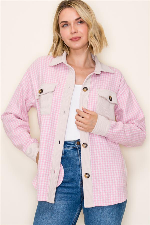Pink Houndstooth Shacket