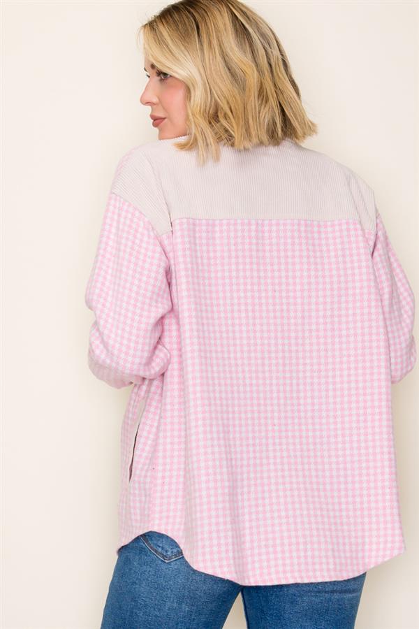 Pink Houndstooth Shacket