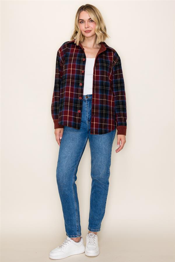 Burgundy Plaid & Corduroy Reversible Shacke