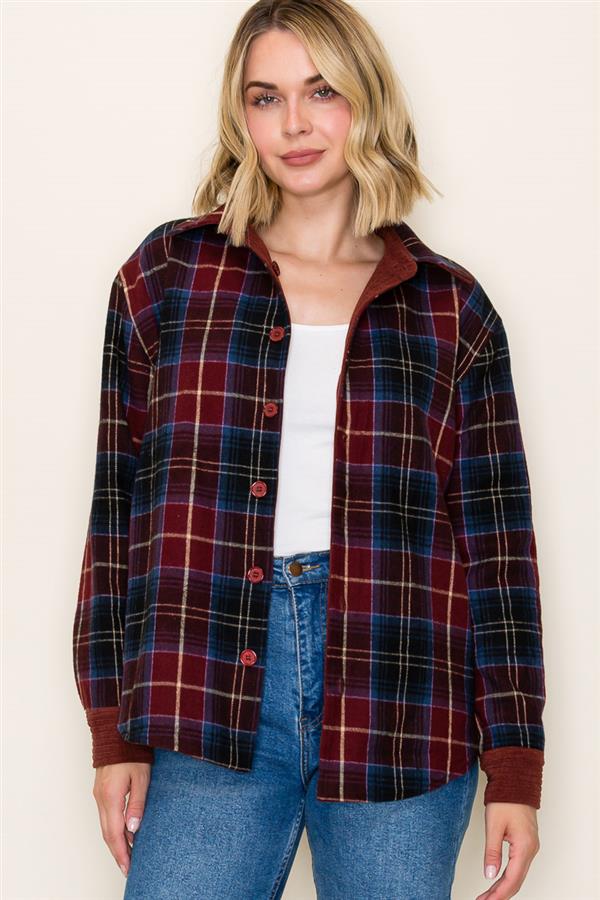 Burgundy Plaid & Corduroy Reversible Shacke
