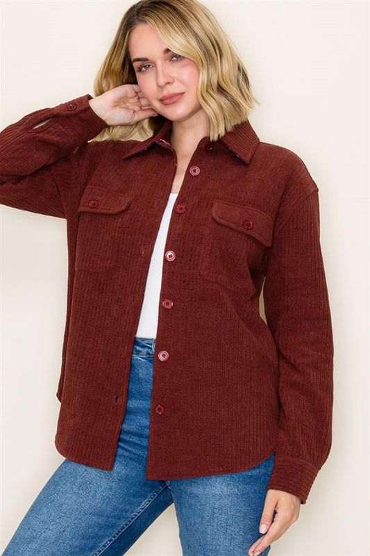 Burgundy Plaid & Corduroy Reversible Shacke