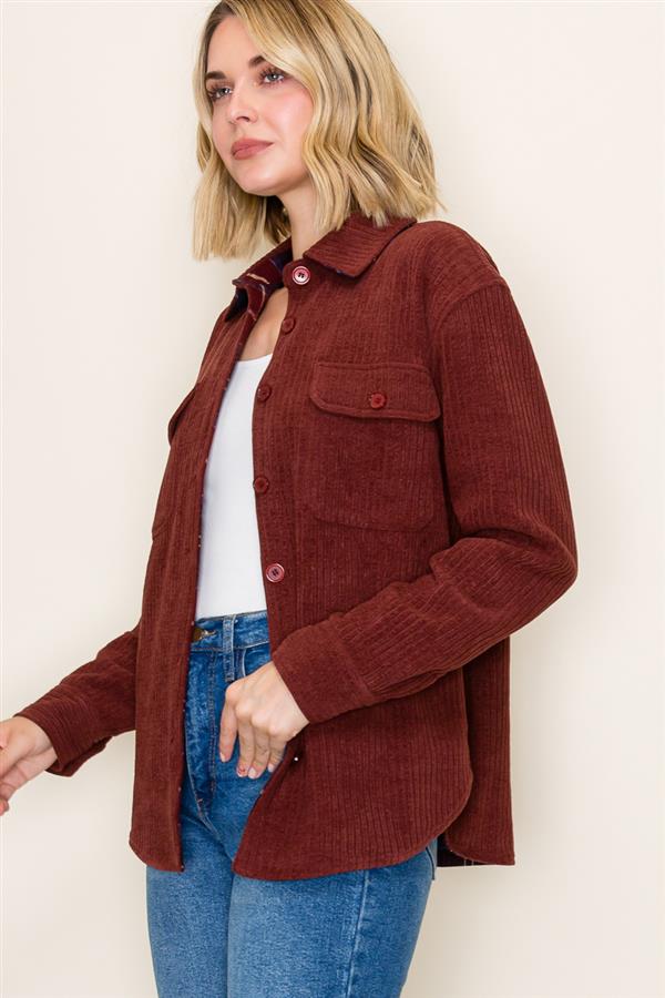 Burgundy Plaid & Corduroy Reversible Shacke
