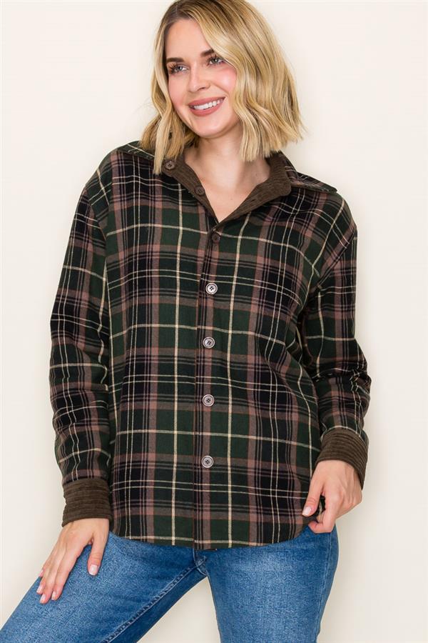 Olive Plaid & Corduroy Reversible Shacket