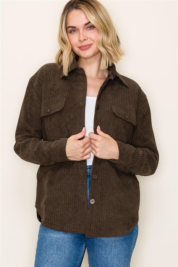 Olive Plaid & Corduroy Reversible Shacket