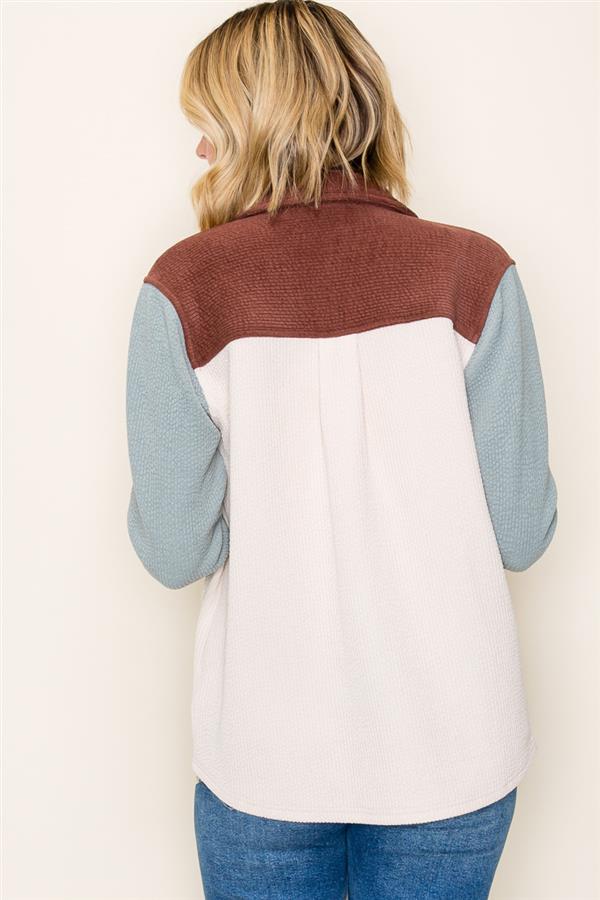Ivory Colorblock Shacket – Rust & Sage Button Jacket