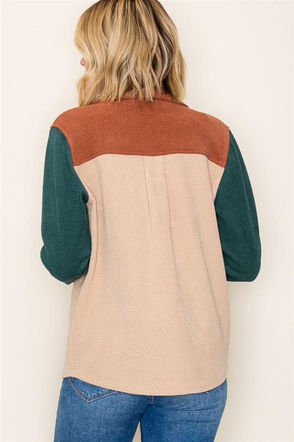 Colorblock Utility Shacket – Taupe Rust Green