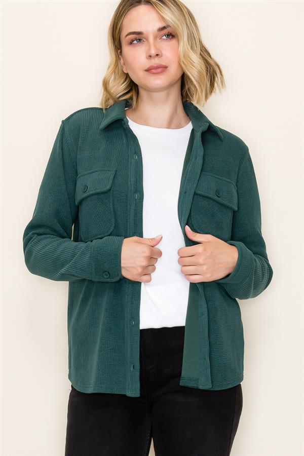 Corduroy Forest Green Button-Up Shacket
