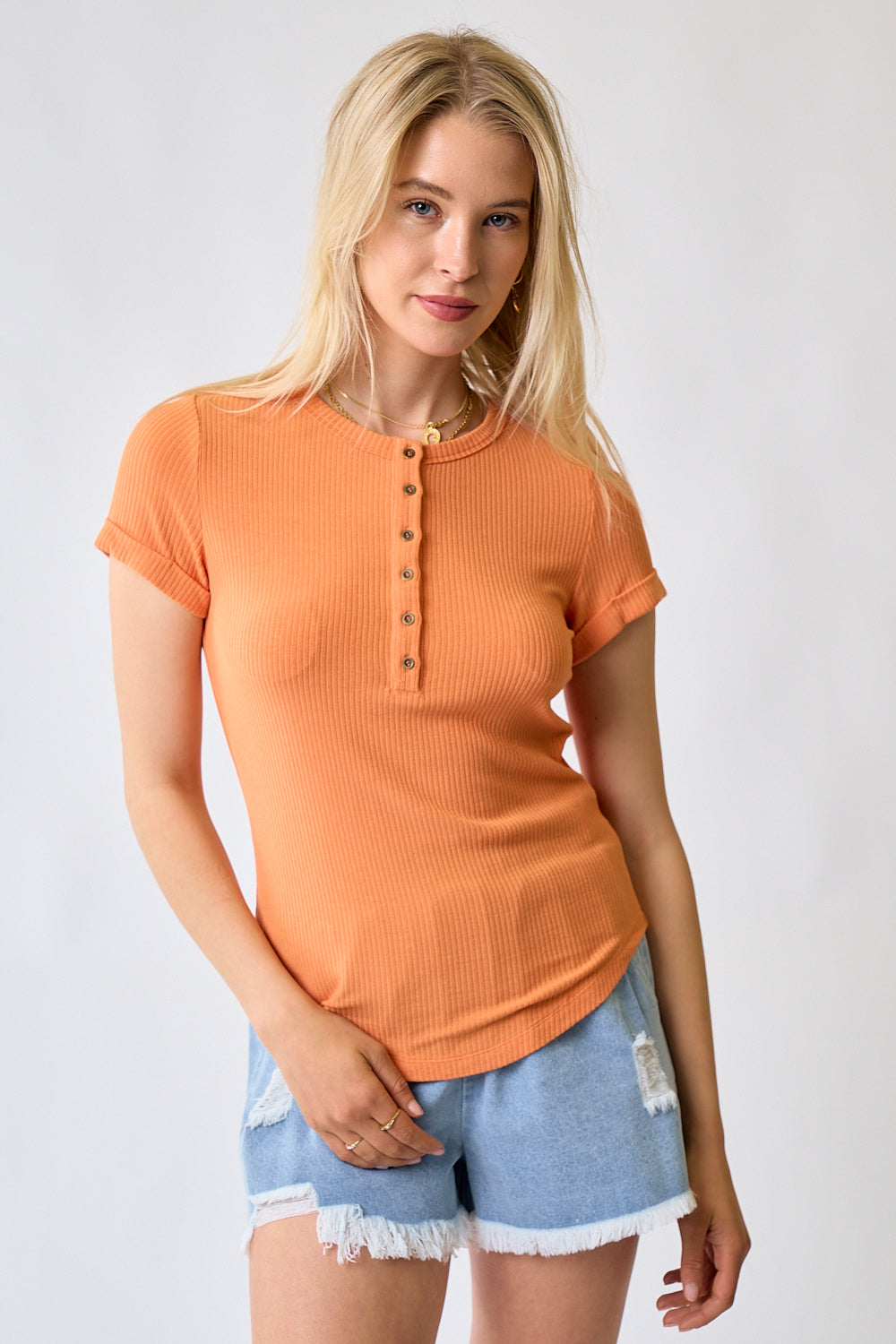 Tangerine Short Sleeve Henley Top