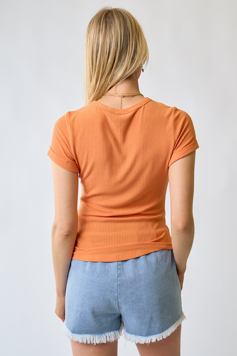 Tangerine Short Sleeve Henley Top