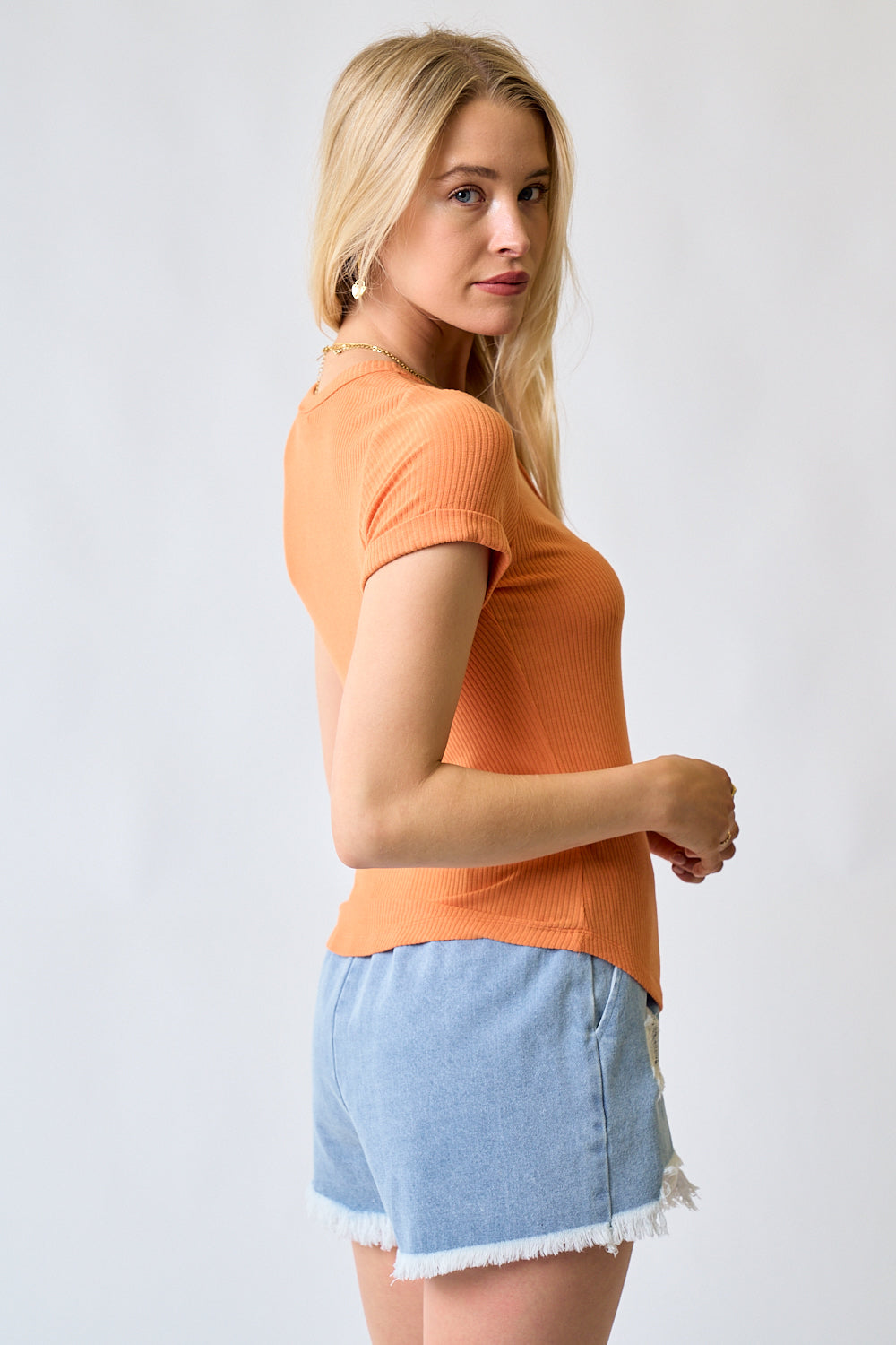 Tangerine Short Sleeve Henley Top