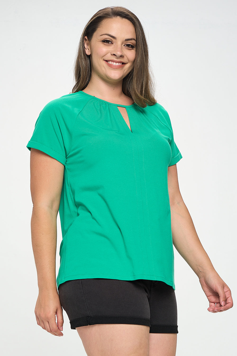 Green Plus Size Cut Out Neckline Knit Top