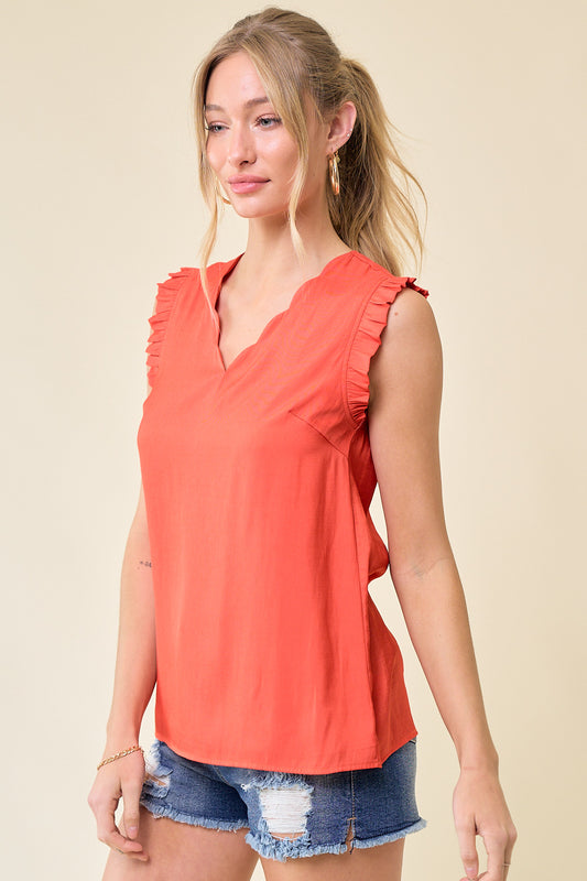 Woven Scallop Neck Top