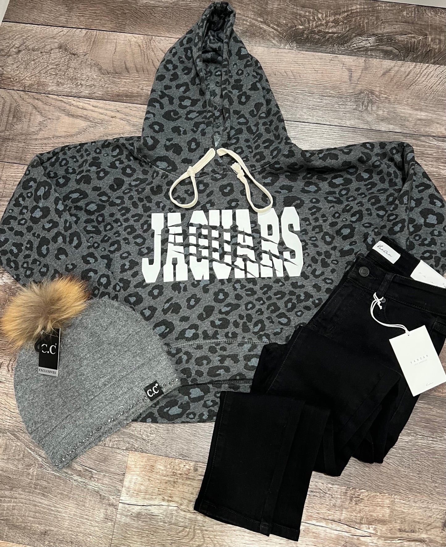 Cropped Black Cheetah Print Hoodie