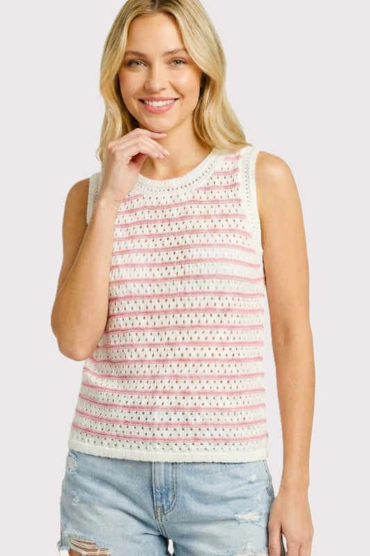Blush Meadow Crochet Knit Sweater Tank