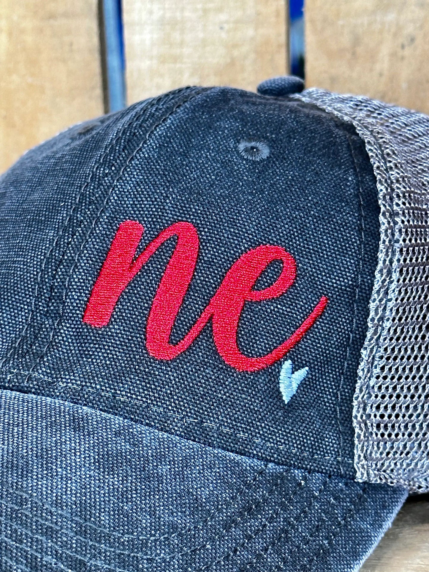 Custom State Abbreviation with Heart Ladies Hat: Black/Grey