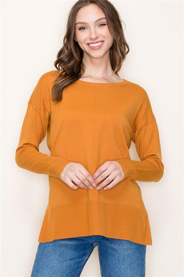 Center Seamed Sweater with Side Slits
