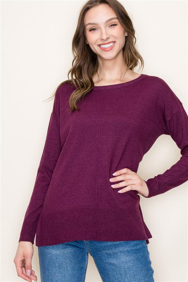Center Seamed Sweater with Side Slits