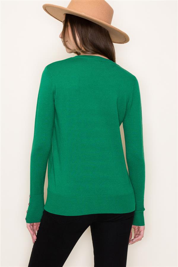 Crewneck Sweater with Button Cuff
