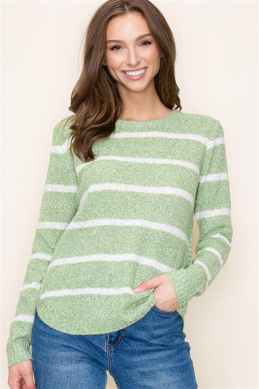 Waffle Knit Striped Sweater