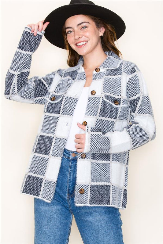 Checkered Sweater Jacket