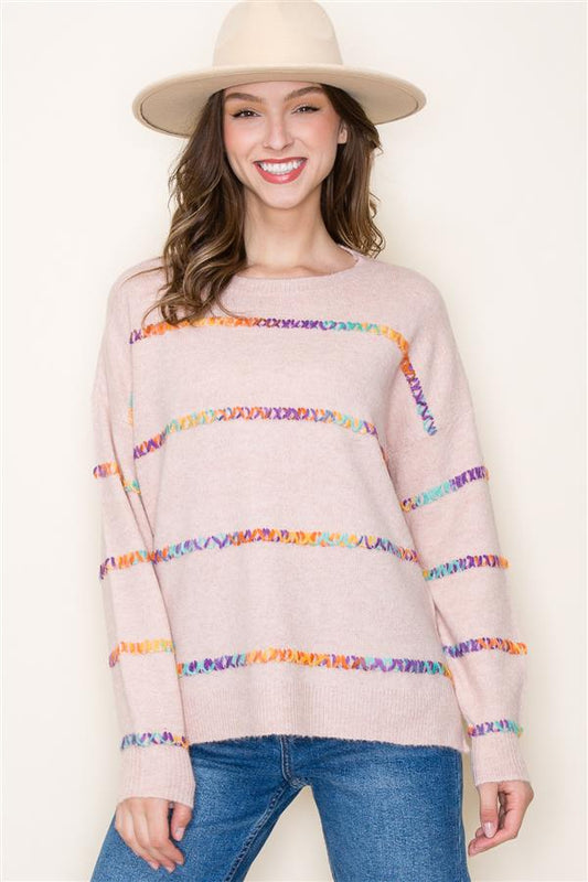 Multi Color Stitch Striped Sweater