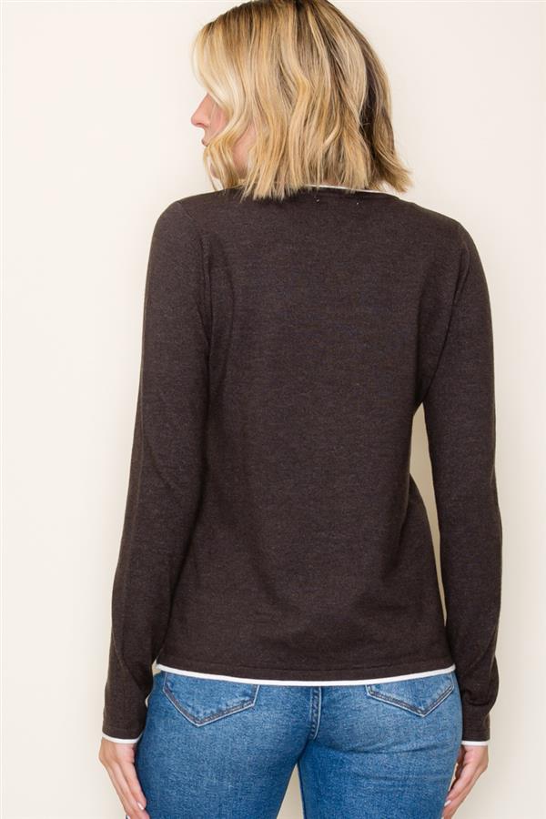 Charcoal Contrast Trim Long Sleeve Top
