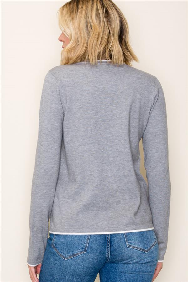 Heather Grey Contrast Trim Long Sleeve Top