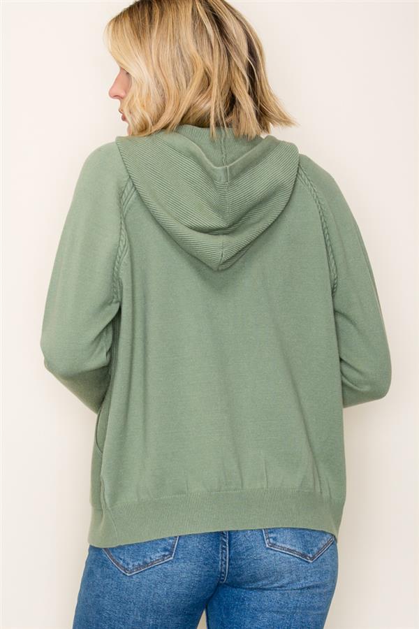 Dark Sage Knit Zip-Up Hoodie