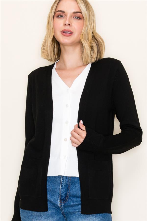Black 2Fer Layered V-Neck Button Down Sweater Cardigan