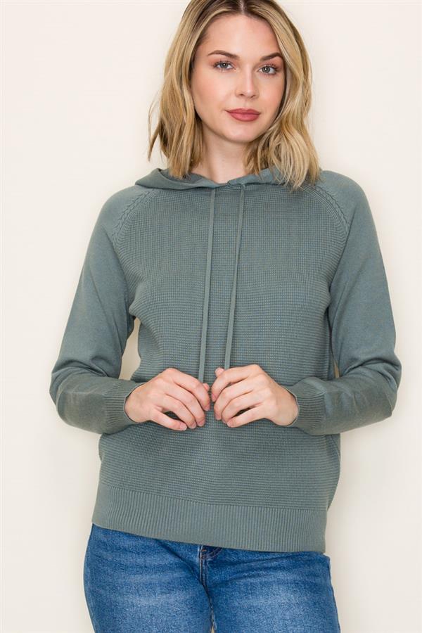 Jade Green Waffle Knit Hoodie