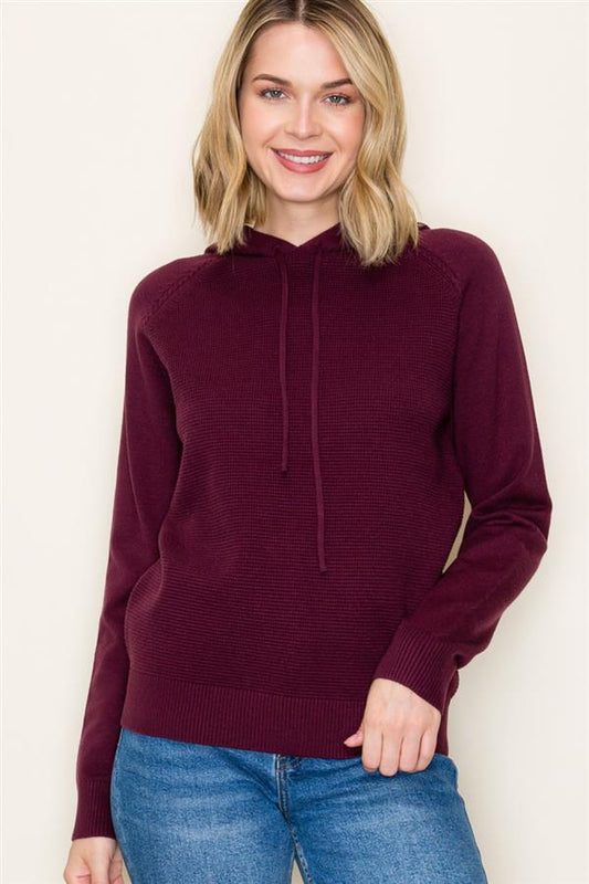 Dark Plum Waffle Knit Hoodie