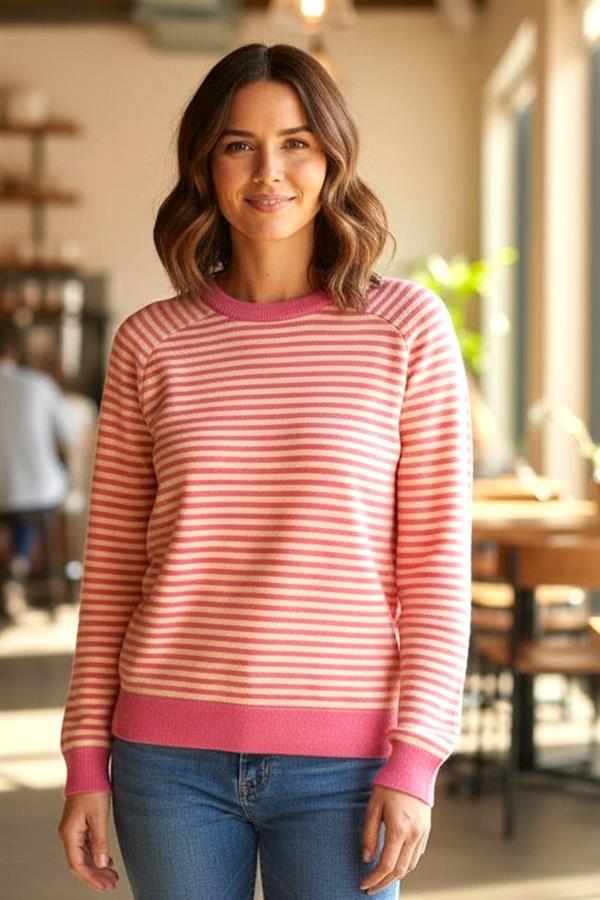 Pink Stripe Raglan Knit Sweater