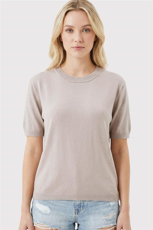 Lt Grey Short Sleeve Crew Neck Sweater