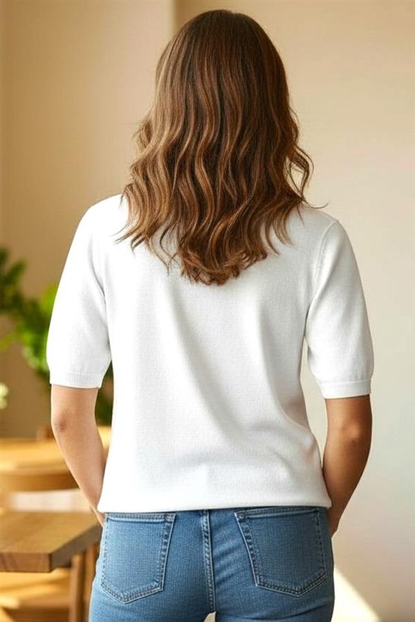 Off White Short Sleeve Crew Neck Sweater