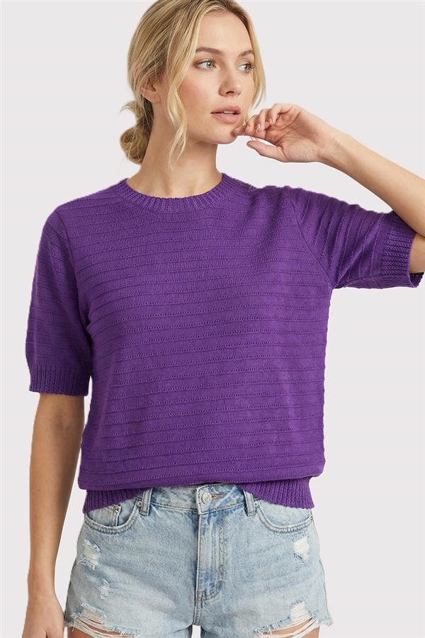 Purple Pointelle Knit Sweater Top