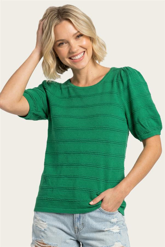 Kelly Green Textured Puff Sleeve Top