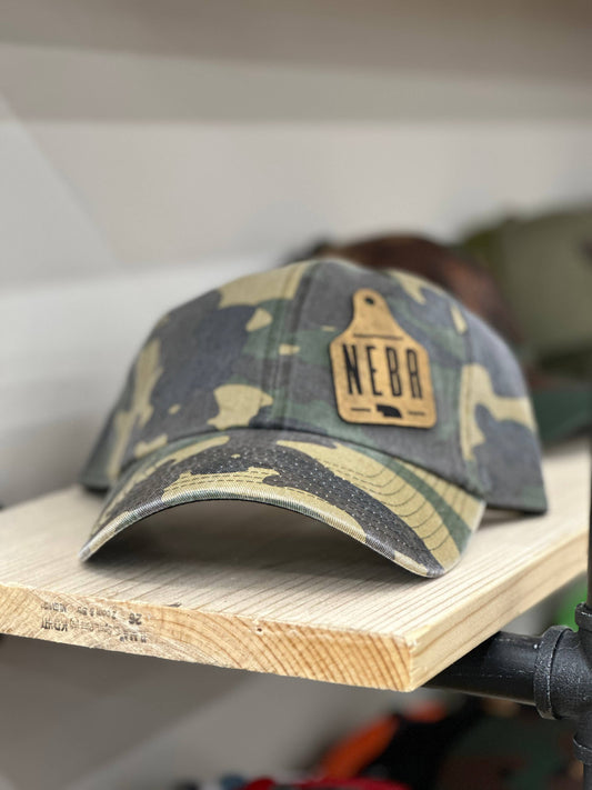 Nebraska Cow Tag Leather Patch Hat