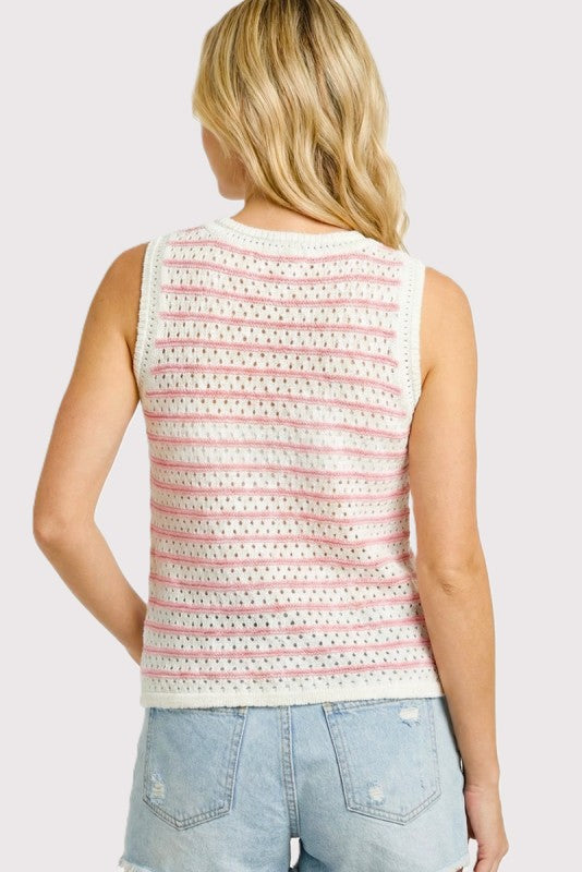 Blush Meadow Crochet Knit Sweater Tank