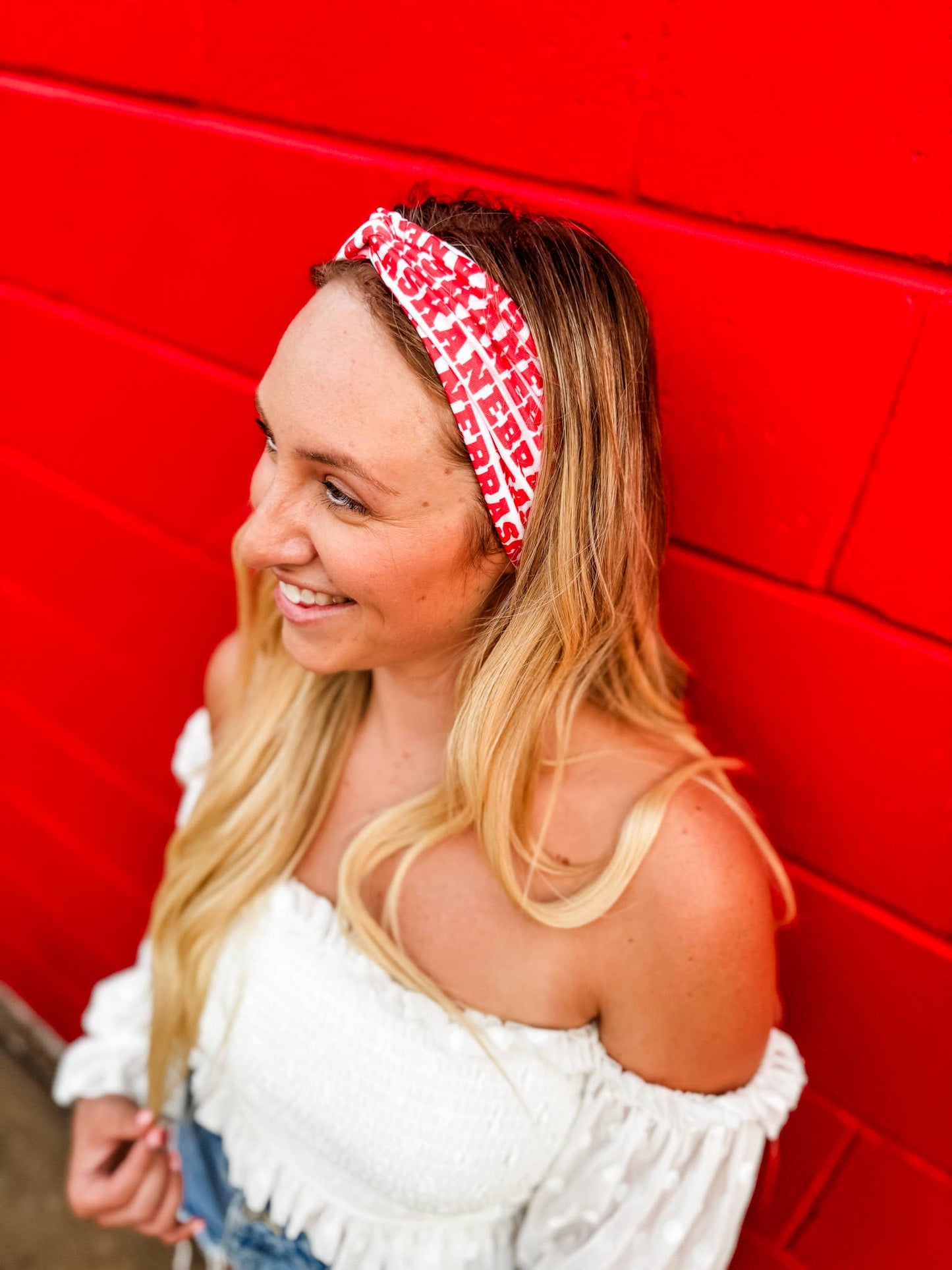 Red Nebraska Printed Turband Headband