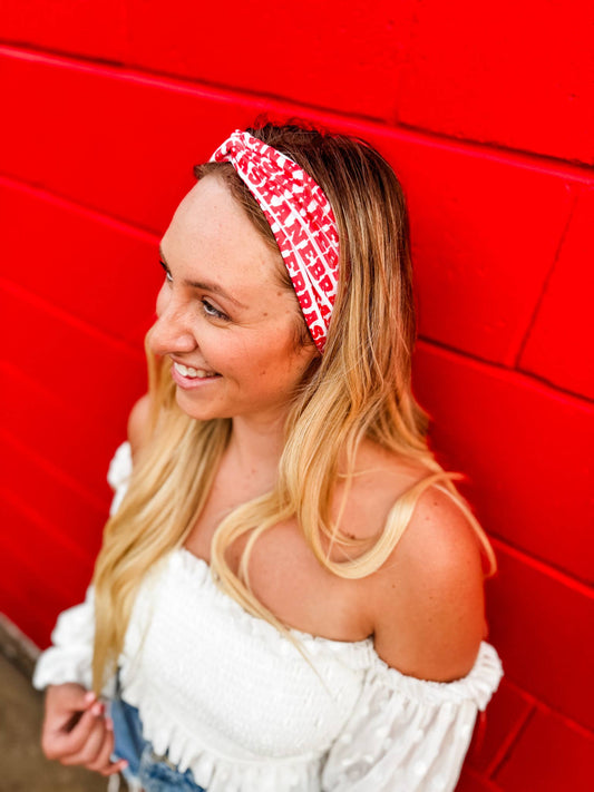 Red Nebraska Printed Turband Headband