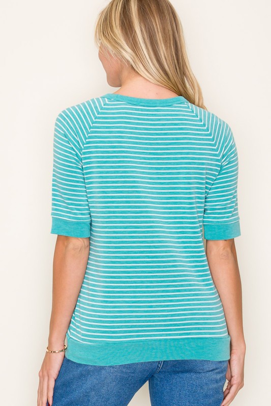 Aqua Striped Short-Sleeve Sweatshirt