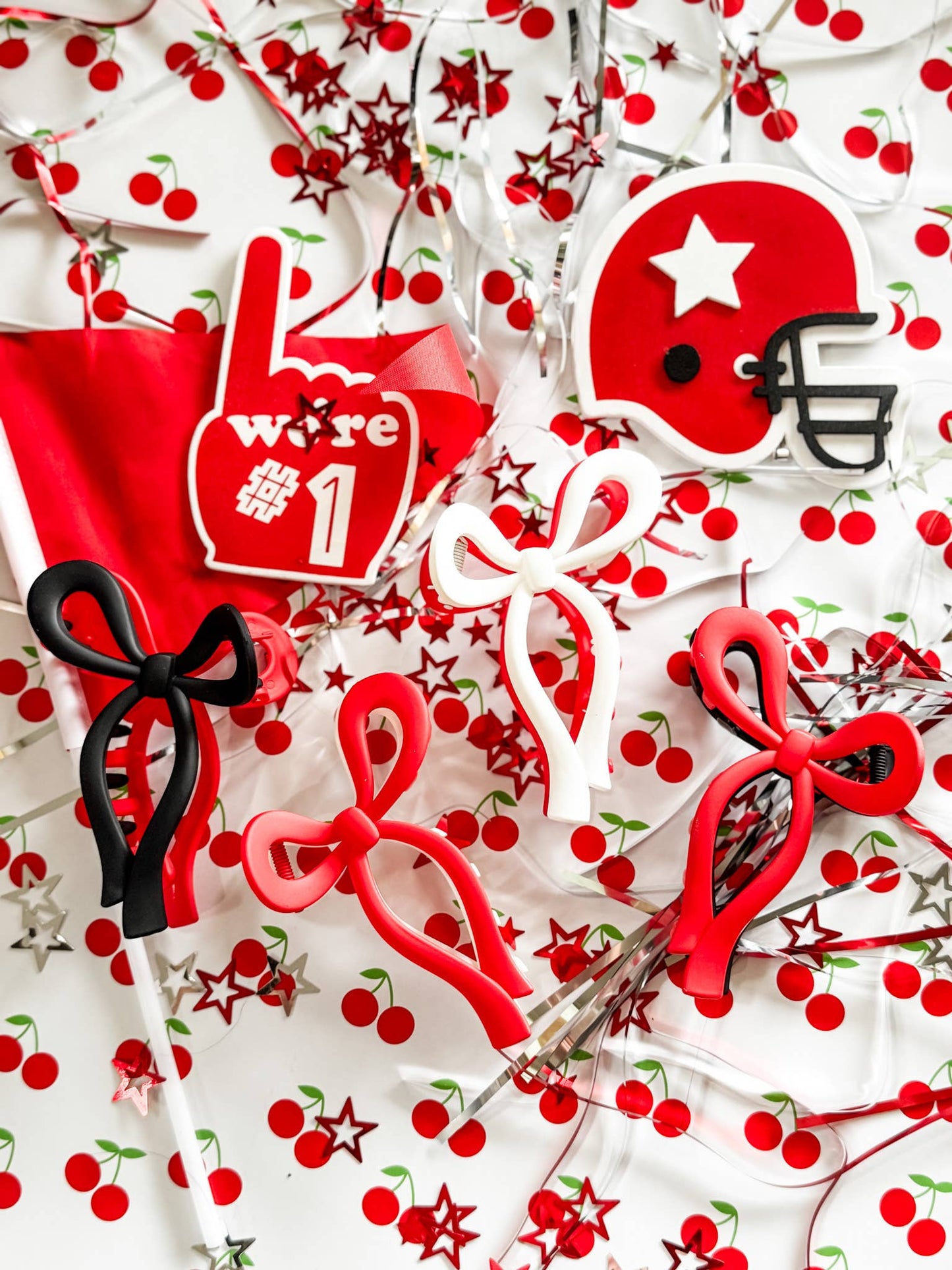 Two-Toned Bow Claw Clip  Red/White