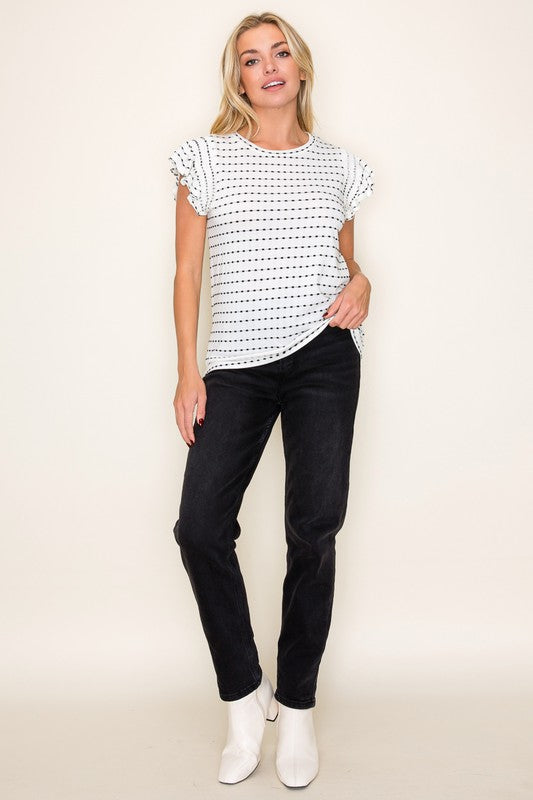 Black Stitch Ruffle Sleeve Top